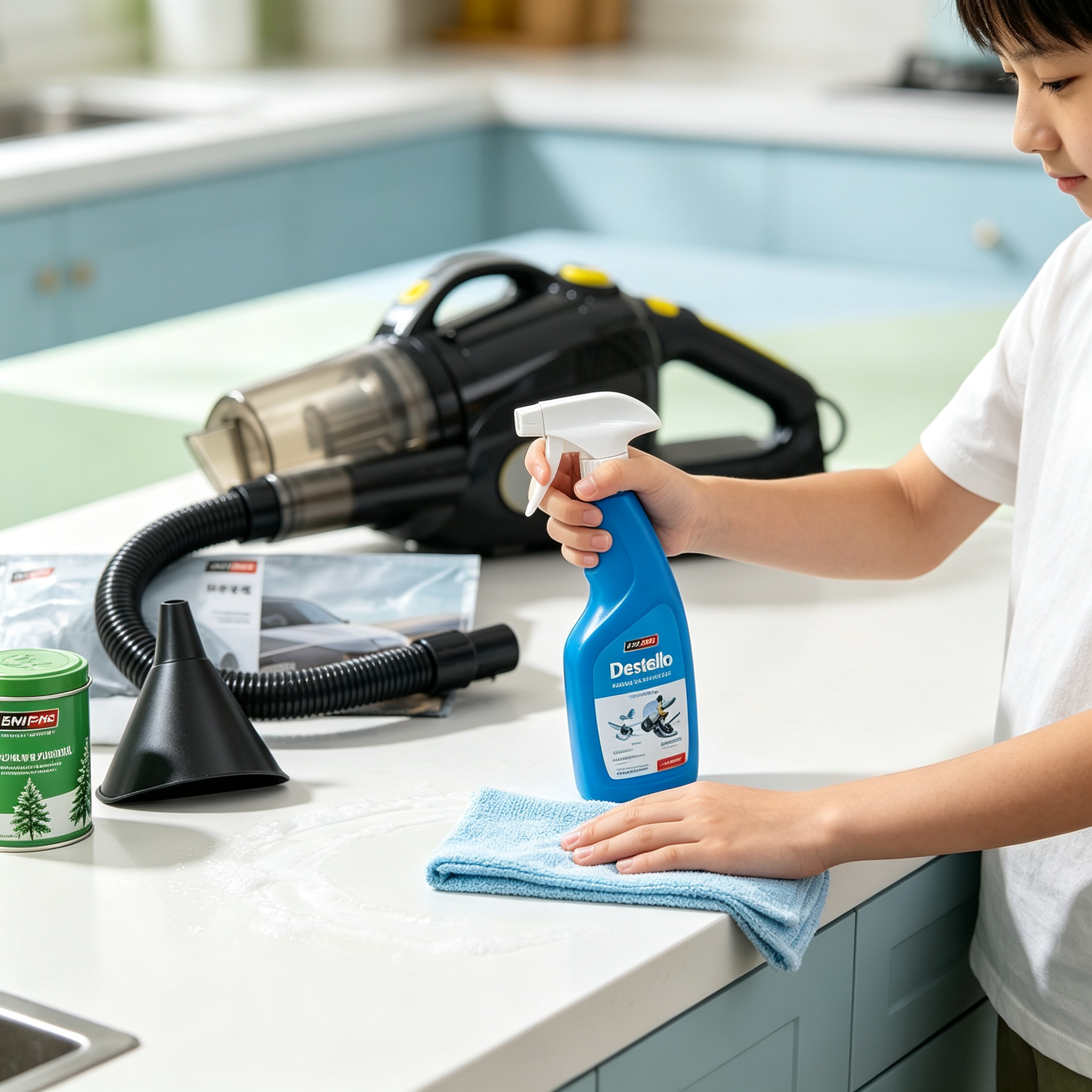 Car Cleaning and Protection Kit - Portable Vacuum + Cover + Cleaner + Air Freshener