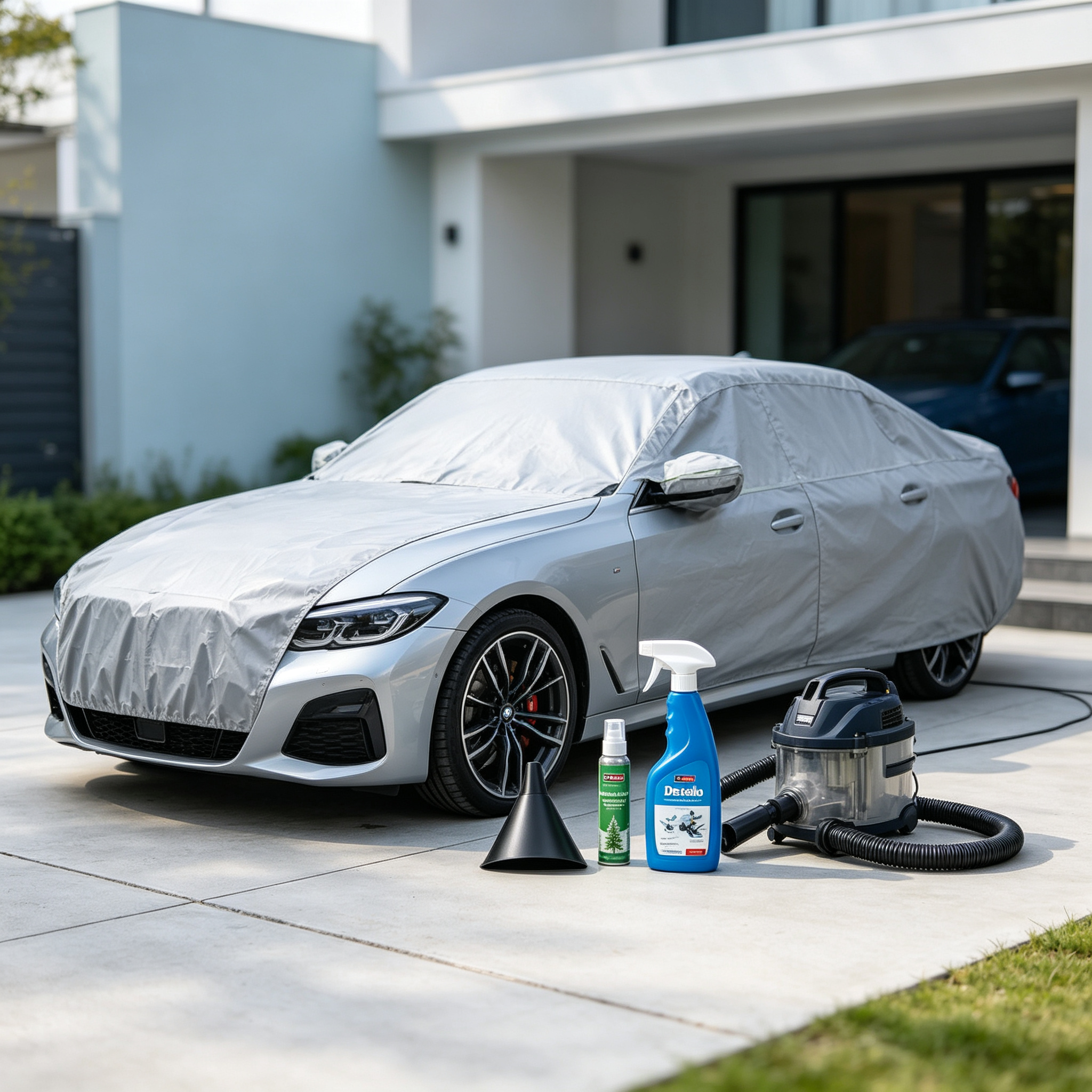 Car Cleaning and Protection Kit - Portable Vacuum + Cover + Cleaner + Air Freshener