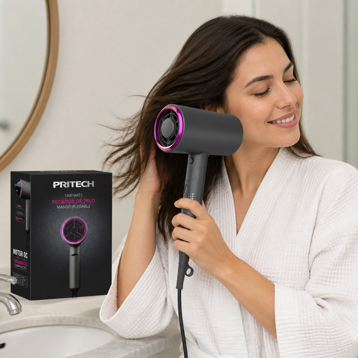 Secador de Pelo PRITECH TC-2357 de 1400W con Mango Plegable