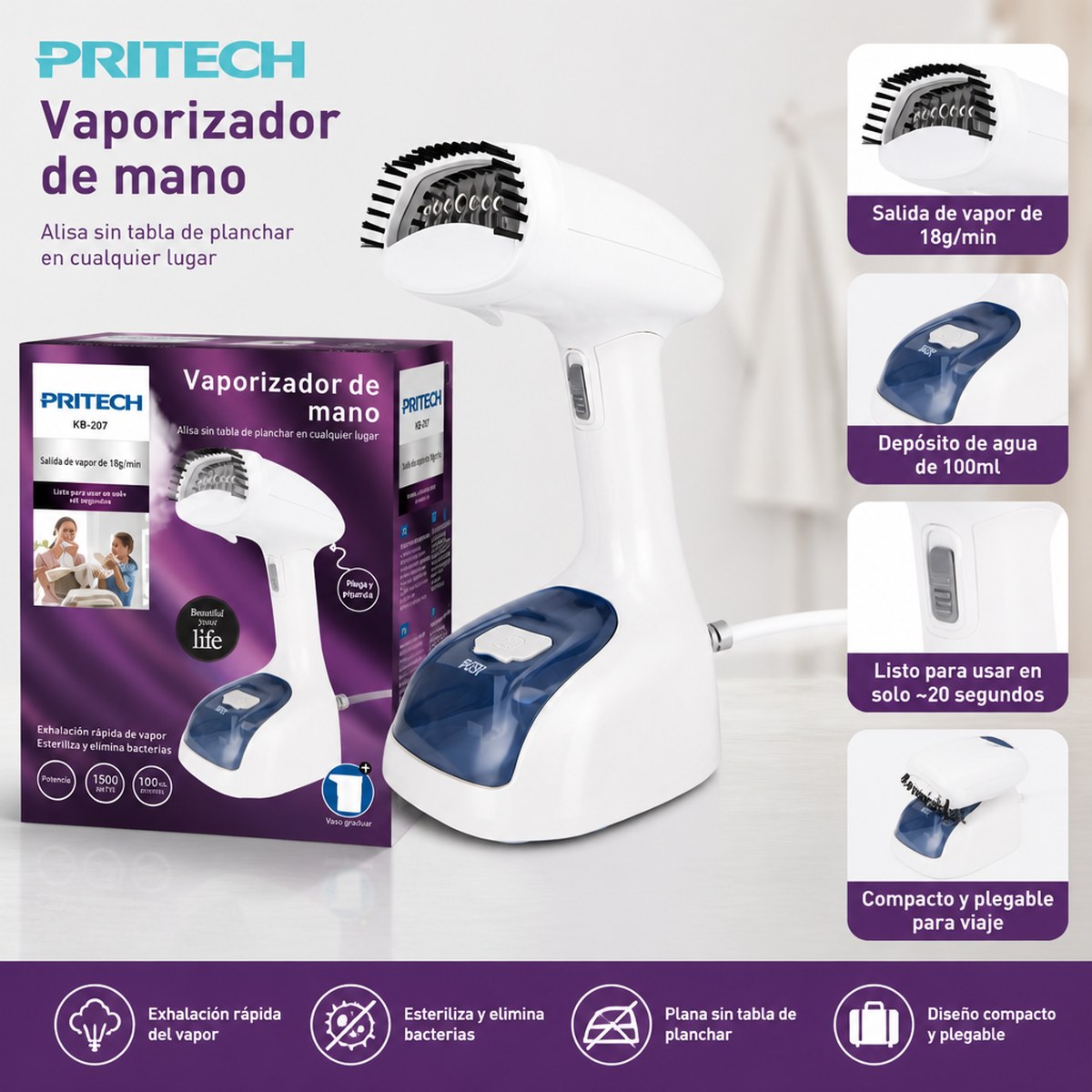 Pritech KB-207 Foldable Handheld Steamer