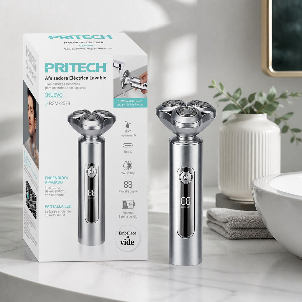 Pritech RSM-2574 Washable Electric Shaver | 3 Floating Heads | Digital Display | Aluminum