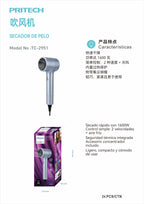 Pritech TC-2951 Hair Dryer, 1600W, 2 Speeds, Cool Shot product images and lifestyle scenes