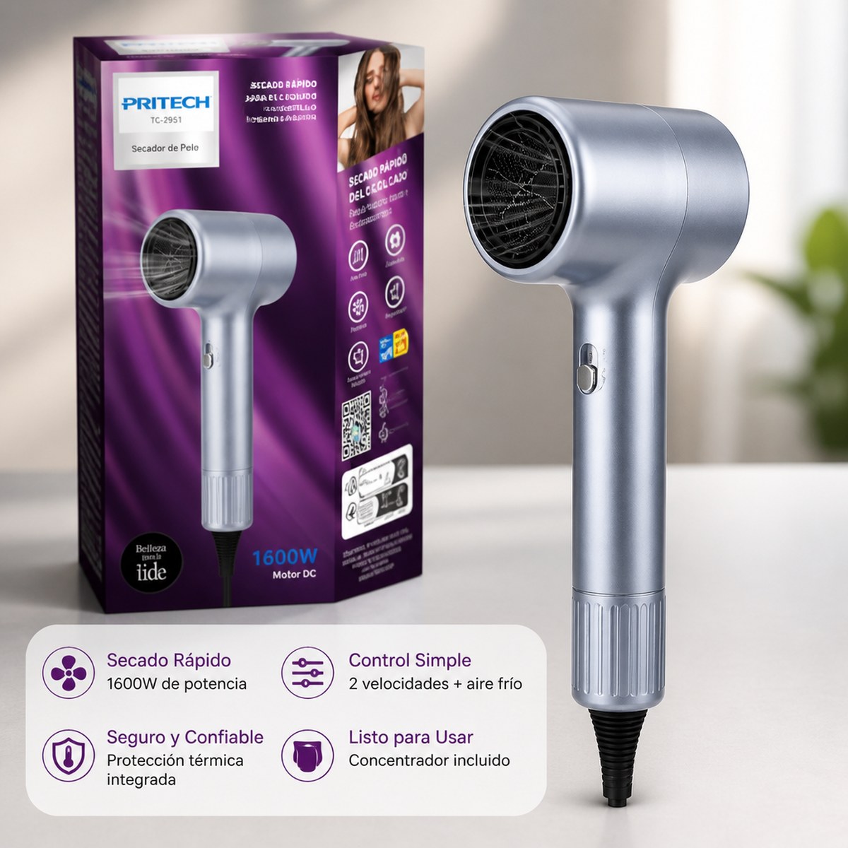 Secador de Pelo Pritech TC-2951, 1600W