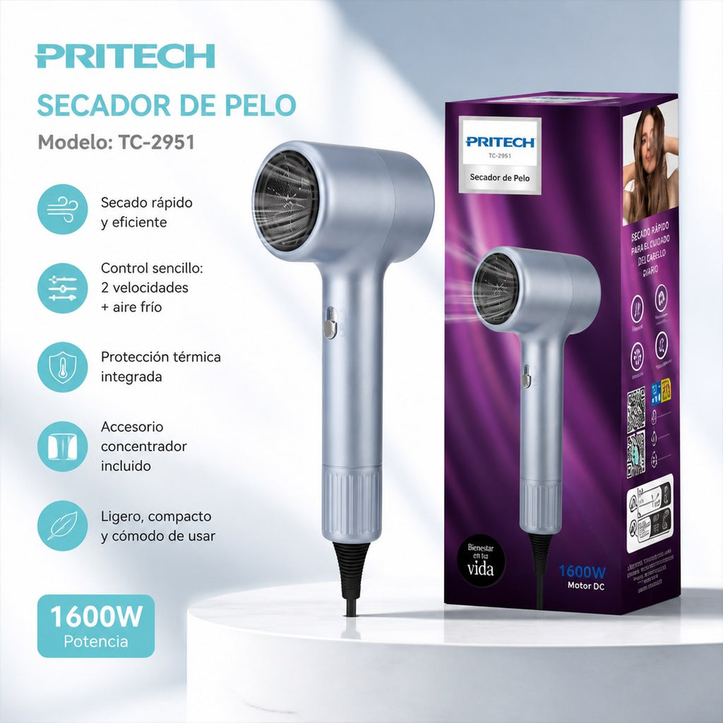 Secador de Pelo Pritech TC-2951, 1600W