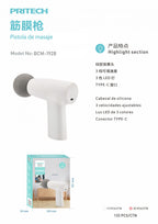 PRITECH BCM-1928 Portable Massage Gun with Silicone Head product images and lifestyle scenes