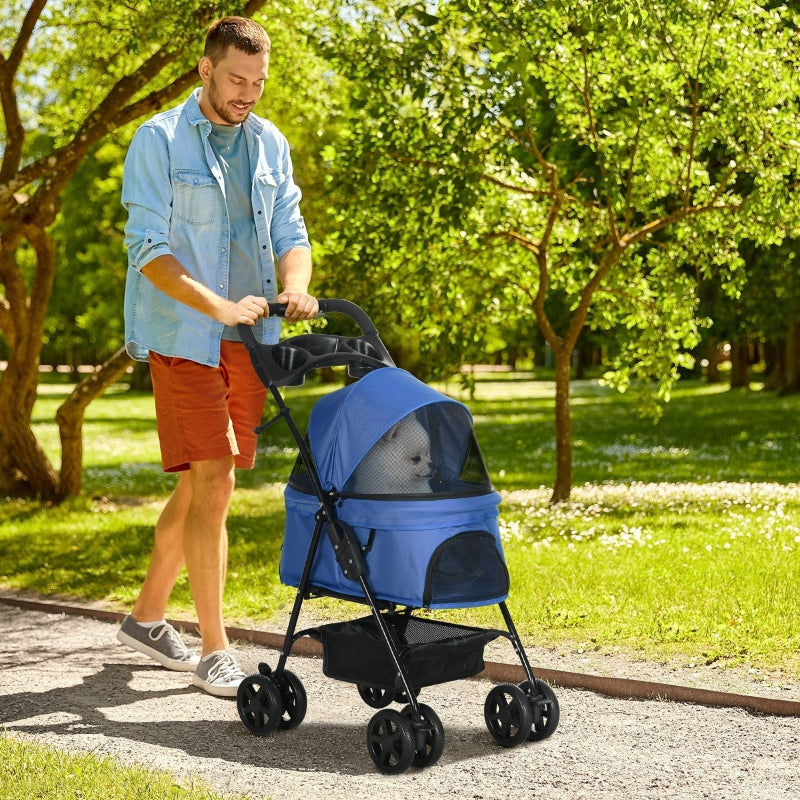 Cochecito para mascotas con función de plegado, cochecito para mascotas con ruedas dobles para perros y gatos pequeños, cochecito Oxford azul 67 x 45 x 96 cm