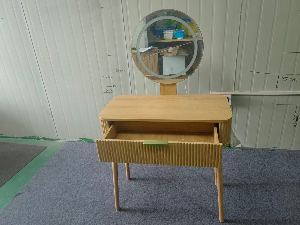 Ducha de pie con iluminación LED y espejo, 80 x 40 x 133 cm, con cajones extra grandes, ideal para pequeños espacios y dormitorios, color de madera de oca (Sin sillas)