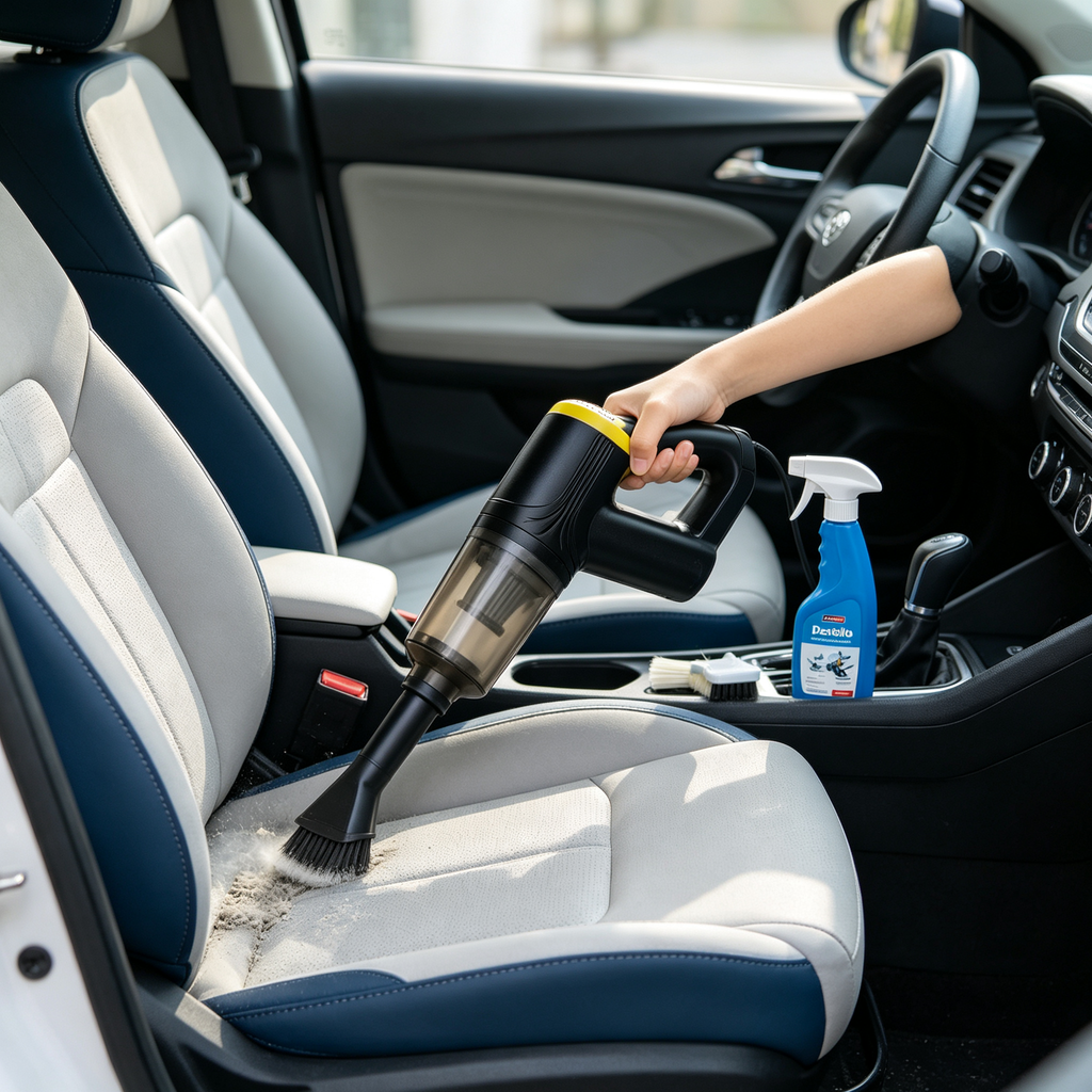 Car Cleaning and Protection Kit - Portable Vacuum + Cover + Cleaner + Air Freshener
