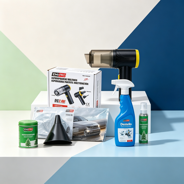 Kit de Limpieza y Protección para Coche - Aspirador Portátil + Funda + Limpiador + Ambientador