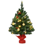 Árbol de Navidad pequeño, Mini árbol de Navidad con bayas de cardo, bolas y luces LED, decoración para mesa de color verde PVC ∅40 x 60 cm