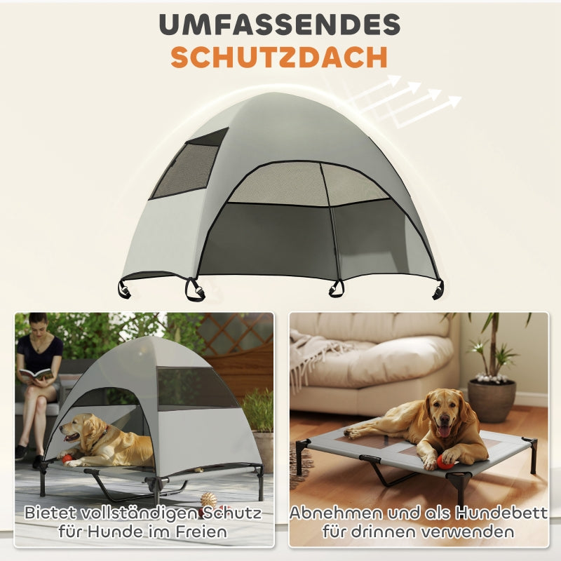 Cama para perro exterior con techo, Cama para perro elevada para perros grandes, 91 x 76 x 90 cm, Gris claro