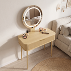 Ducha de pie con iluminación LED y espejo, 80 x 40 x 133 cm, con cajones extra grandes, ideal para pequeños espacios y dormitorios, color de madera de oca (Sin sillas)