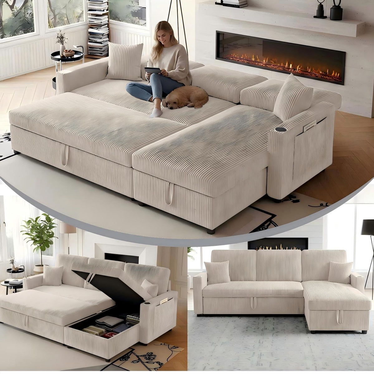 Sofá en L Sofabetten, un sofá espacioso, un sofá cómodo para dormir en las alturas y un espacio de almacenamiento adecuado para un sofá modular y un sillón en su salón de estar y en su apartamento