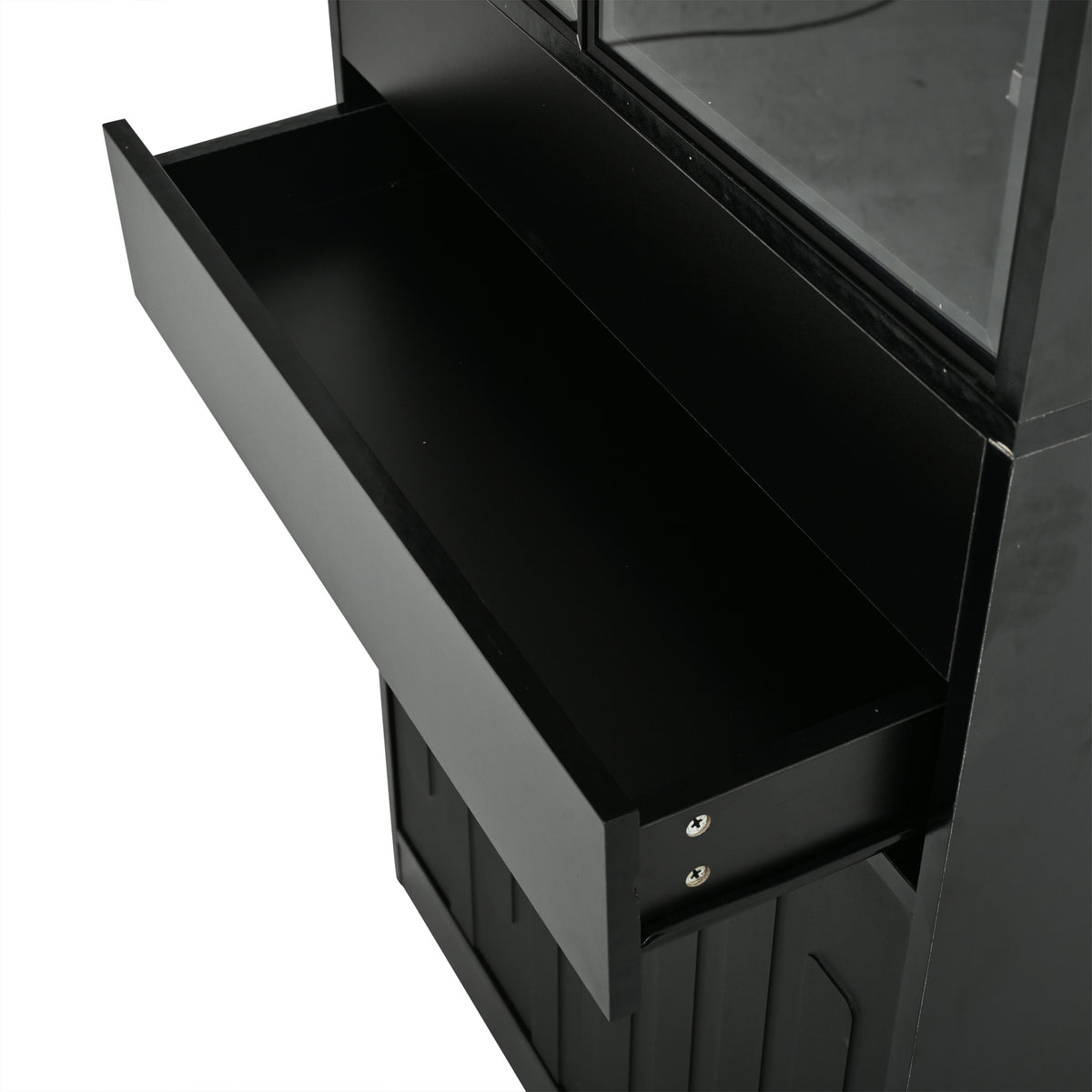 Vitrina LED de 70×34×180cm con 2 cajones, armario alto con puertas de vitrina, armario de salón con LED, armario para el salón, cocina, oficina, entrada, negro