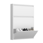 Gabinet de calzado de metal con 3 cajones volteables, organizador de calzado para la pared, estante de calzado escondido estrecho y delgado para el vestíbulo, blanco