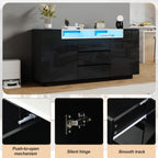 140*40*68cm Sideboard para el salón con 2 puertas en forma de L, armario para el salón con tabiques ajustables y luces LED, armario con lustre con 3 cajones, cómoda, negro