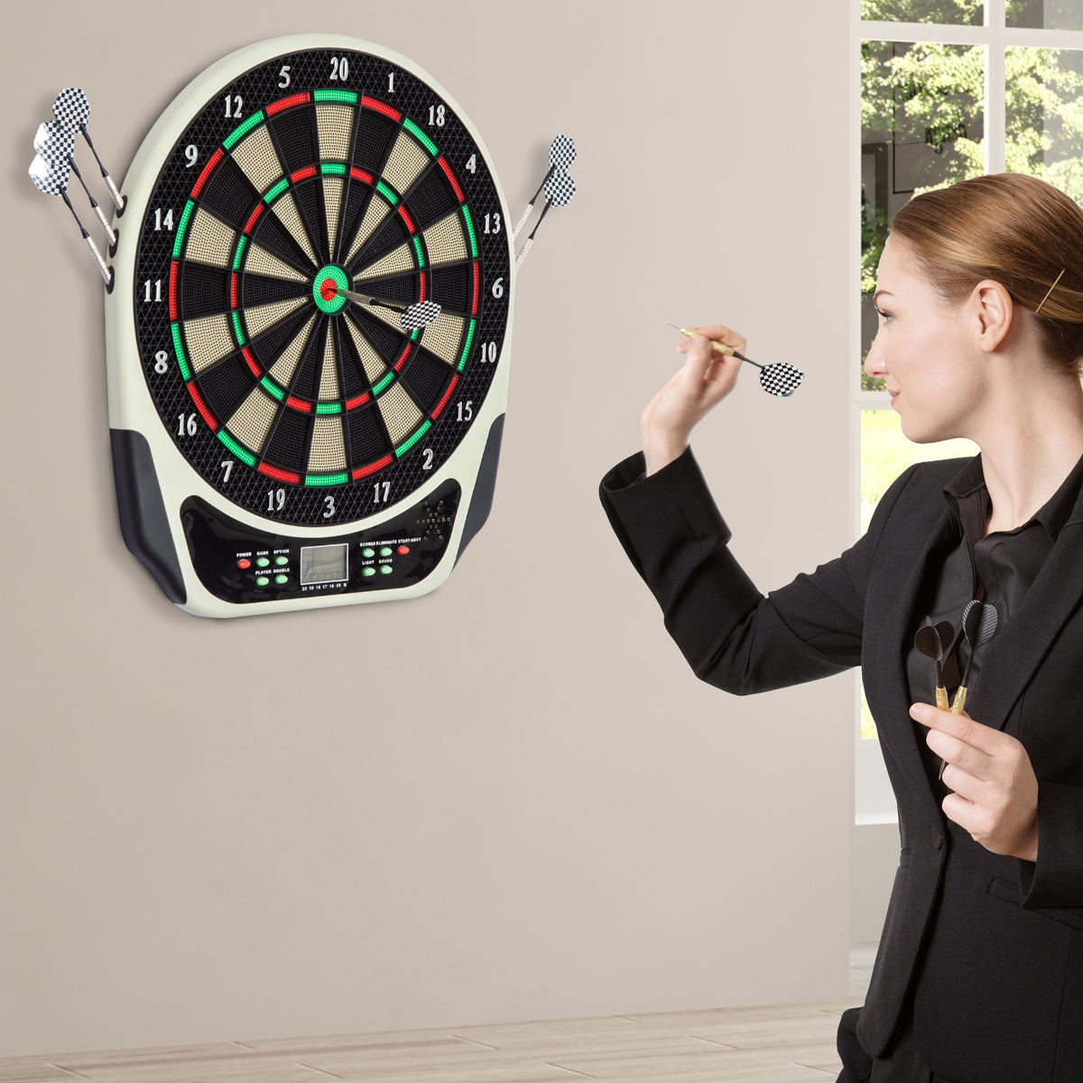 Tablero de dardos electrónico, tablero de dardos con pantalla LCD, 6 dardos, 24 puntas de dardo, 18 juegos, 159 opciones de tiros, para 8 jugadores