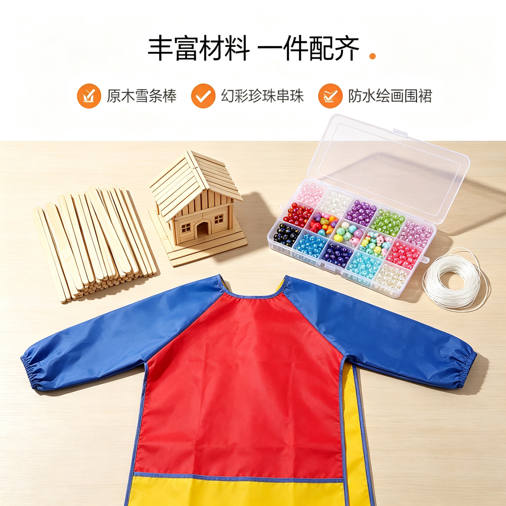 Kit de Manualidades DIY para Niños, Set Completo con Perlas Multicolores y Palitos de Madera, Regalo Creativo para Actividades en Casa