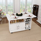Mesa de comedor plegable rectangular móvil de 110x70x80 cm, multifuncional con 5 plataformas de almacenamiento y 5 ruedas con freno (4 fijas), ahorra espacio para cocina, casa, oficina, residencia estudiantil, estilo mármol blanco