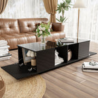Mesa de centro moderna negra con iluminación LED, superficie de mesa de alta lustre, 120 x 50 x 38,5 cm