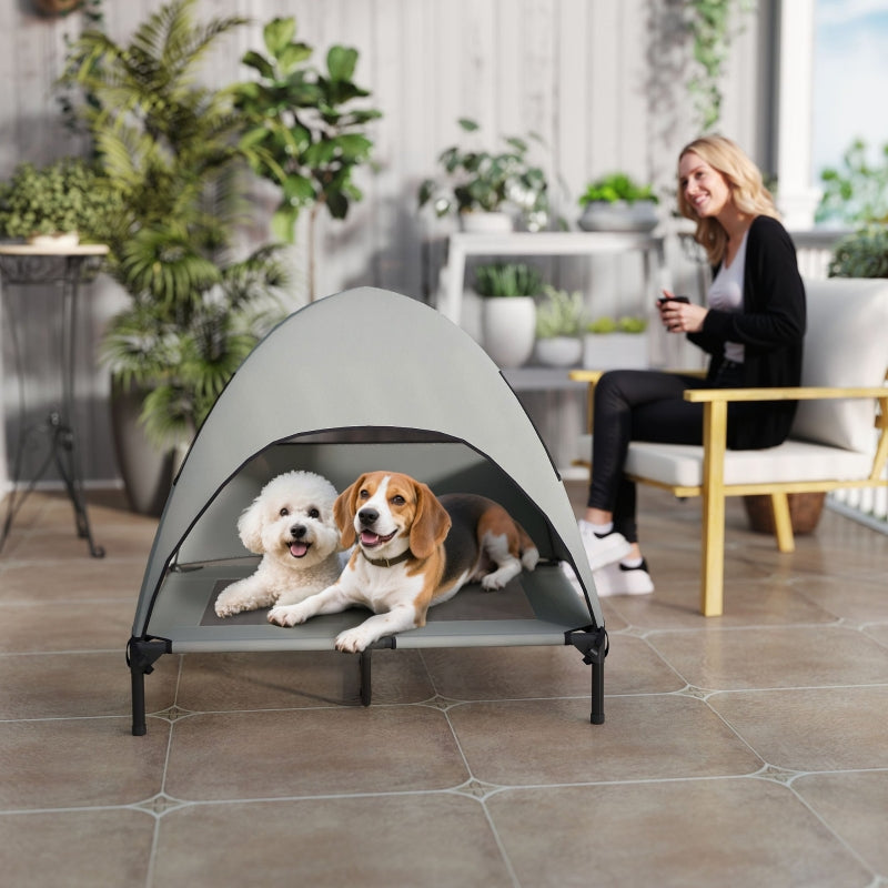 Cama para perro exterior con techo, Cama para perro elevada para perros grandes, 91 x 76 x 90 cm, Gris claro