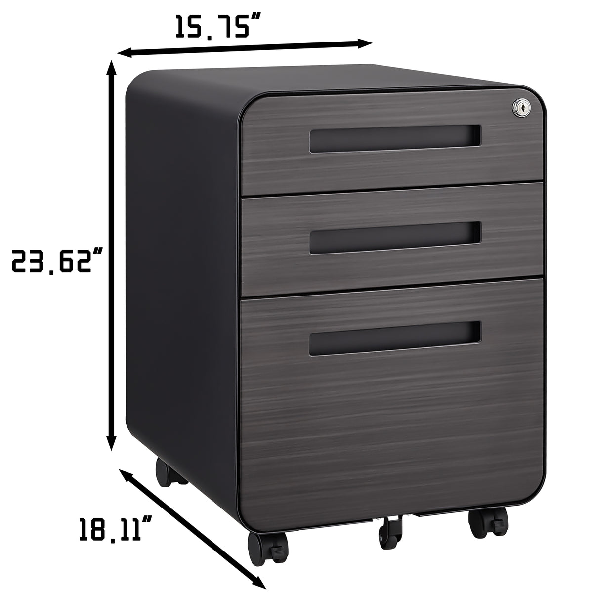 Caja de archivos móvil de 3 cajones para debajo de la mesa de oficina, negra. Almacenamiento moderno y versátil para archivos legales/cartas/A4, diseño anti-derrumbe con 5 ruedas, acero laminado frío, resistente al agua y a la humedad