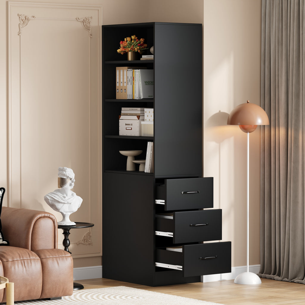 180 cm de alto, estantería de libros extra estrecha con cajones laterales - Estantes ajustables, intercambiables izquierda y derecha, adecuada para espacios pequeños - Sideboard, estantería alta para el salón, estantería para libros