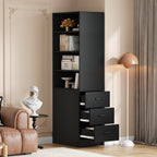 180 cm de alto, estantería de libros extra estrecha con cajones laterales - Estantes ajustables, intercambiables izquierda y derecha, adecuada para espacios pequeños - Sideboard, estantería alta para el salón, estantería para libros