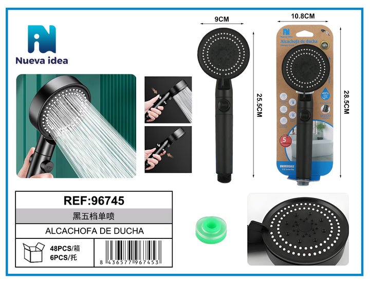 Nueva Idea 5-Setting High Pressure Shower Head, Black product images and lifestyle scenes