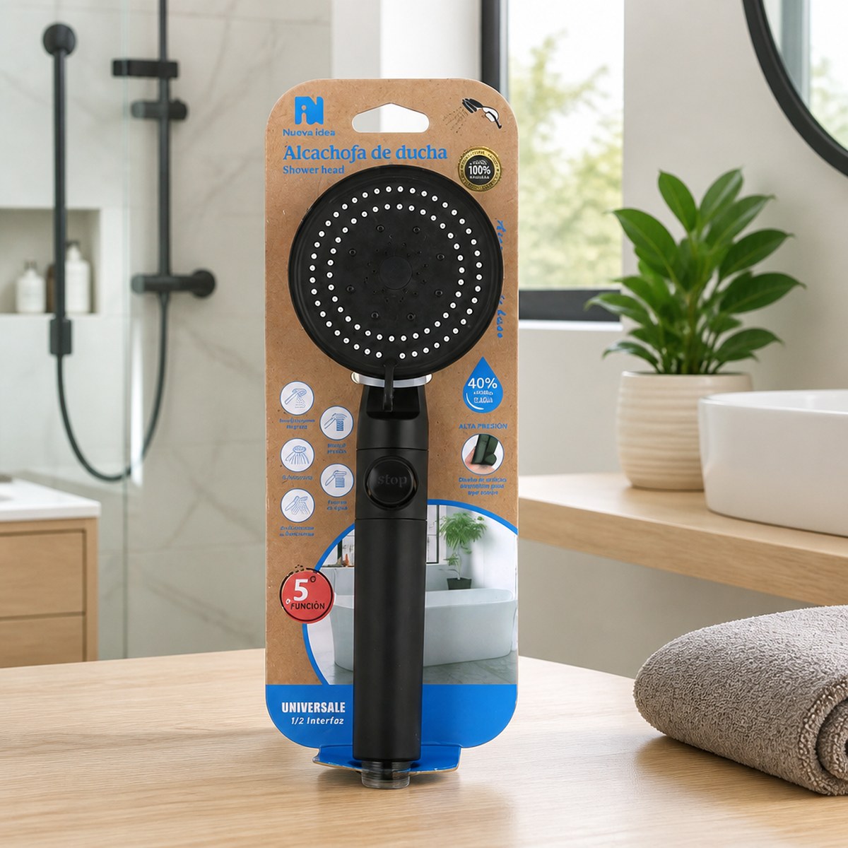 New Idea Shower Head | 5 Modes | High Pressure | Black | 25.5 cm