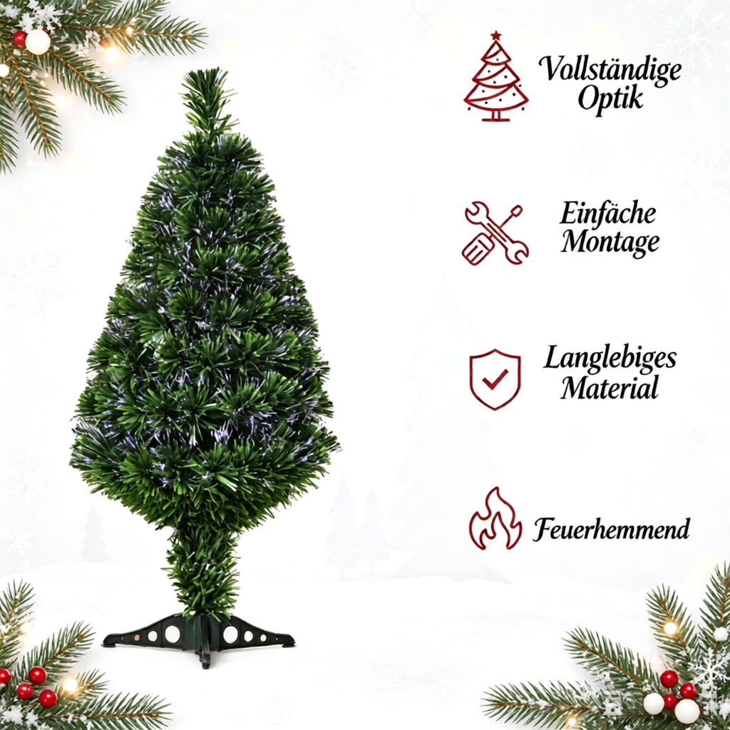 Árbol de Navidad artificial iluminado con fibra óptica multicolor, 90 ramas y pié de soporte estable, decoración navideña festiva para el interior. Decoración navideña para el hogar (solo con árbol de Navidad)