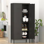 Gabinet de almacenamiento metálico alto negro con 2 puertas y estantes ajustables, gabinete multifuncional para oficina, cuarto de utilidades y garaje