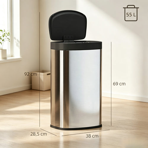 55L stainless steel automatic kitchen trash can with soft-close lid