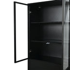 Vitrina LED de 70×34×180cm con 2 cajones, armario alto con puertas de vitrina, armario de salón con LED, armario para el salón, cocina, oficina, entrada, negro