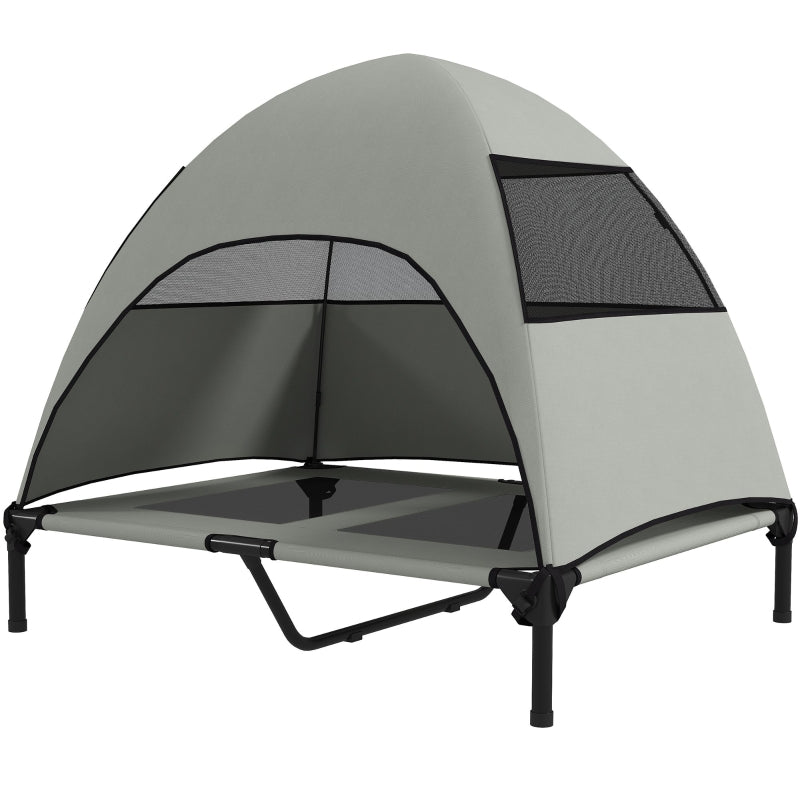 Cama para perro exterior con techo, Cama para perro elevada para perros grandes, 91 x 76 x 90 cm, Gris claro