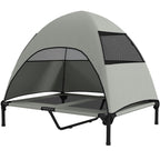 Cama para perro exterior con techo, Cama para perro elevada para perros grandes, 91 x 76 x 90 cm, Gris claro