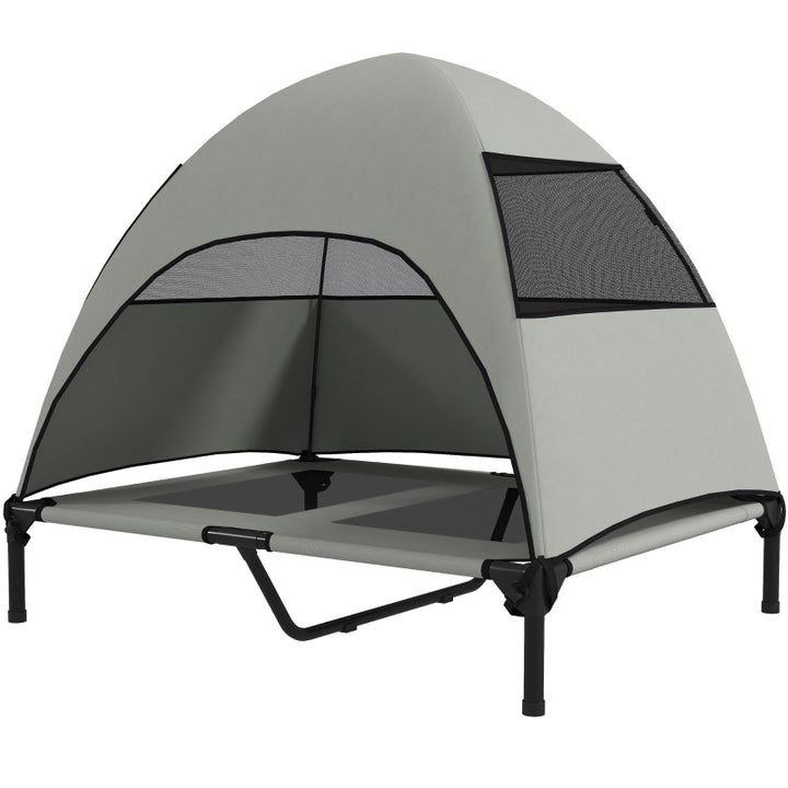 Cama para perro exterior con techo, Cama para perro elevada para perros grandes, 91 x 76 x 90 cm, Gris claro
