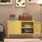 Gabineté de almacenamiento de acero amarillo con estantes ajustables, resistente al agua y fácil de limpiar, que mantiene su salón, dormitorio o entrada ordenado y organizado