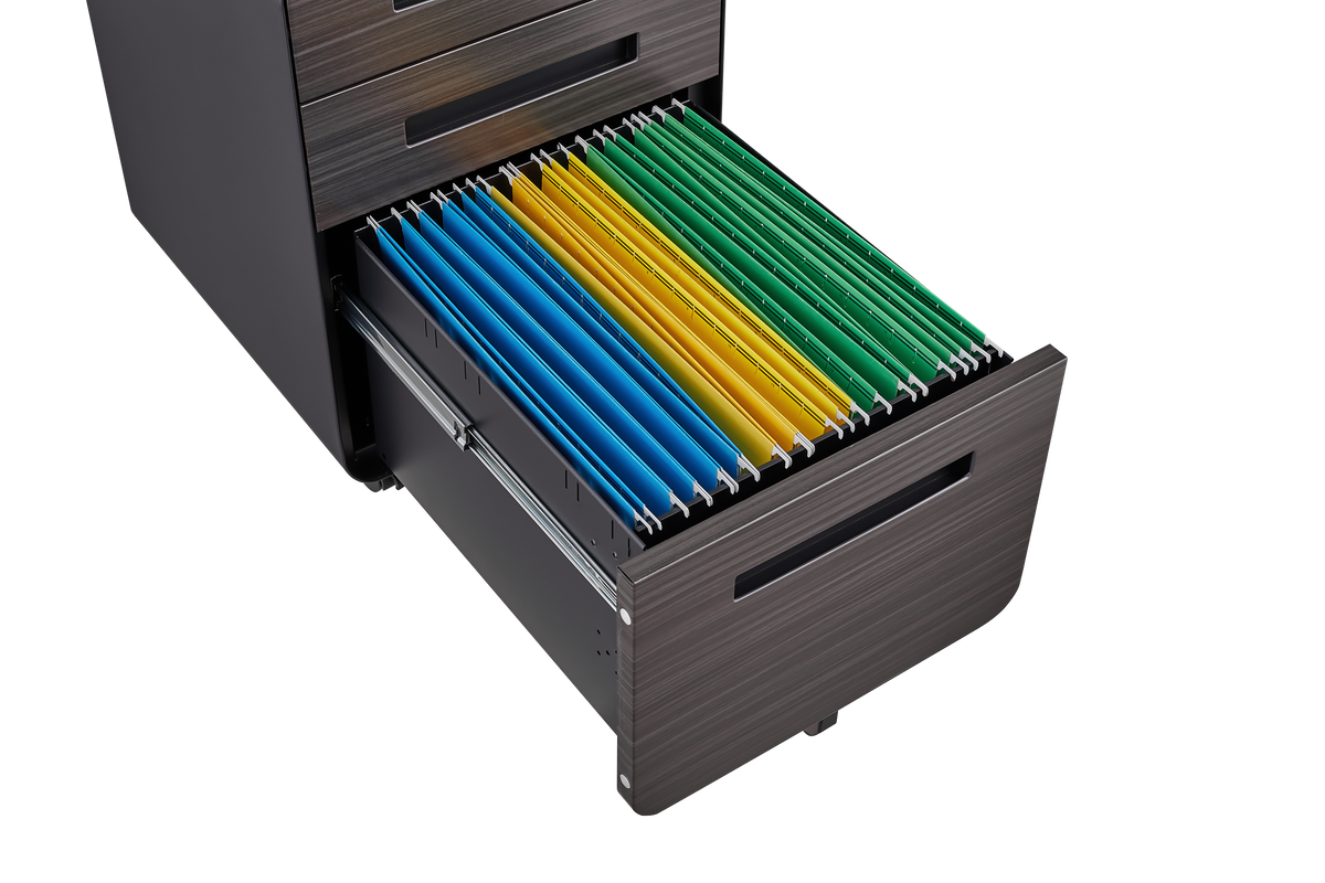 Caja de archivos móvil de 3 cajones para debajo de la mesa de oficina, negra. Almacenamiento moderno y versátil para archivos legales/cartas/A4, diseño anti-derrumbe con 5 ruedas, acero laminado frío, resistente al agua y a la humedad