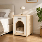 Mesa lateral para caja para perros de madera – Mueble para mascotas para el interior de la casa de madera FSC® para perros y gatos pequeños, Mesa lateral de estilo escandinavo