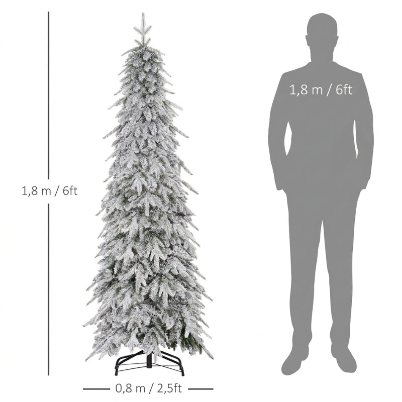 Árbol de Navidad artificial de 180 cm, árbol de Navidad realista con 600 ramas densas, nieve artificial y apertura automática