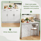 Gran isla de cocina de 120 x 60 x 90,5 cm, 3 cajones y 3 puertas, diseño de mármol blanco, soportes de empotramiento ajustables, cajones silenciosos, diseño de barbería - Accesorios para la cocina elegantes y prácticos