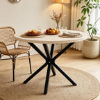 Mesa de comedor redonda moderna con estructura cruzada, Mesa redonda, Mesa universal con silueta elegante (solo mesa)