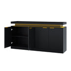 Armario de cocina con iluminación LED, Sideboard con 4 puertas, Buffet con mucho espacio de almacenamiento para el comedor y el salón, 160 × 39 × 83 cm