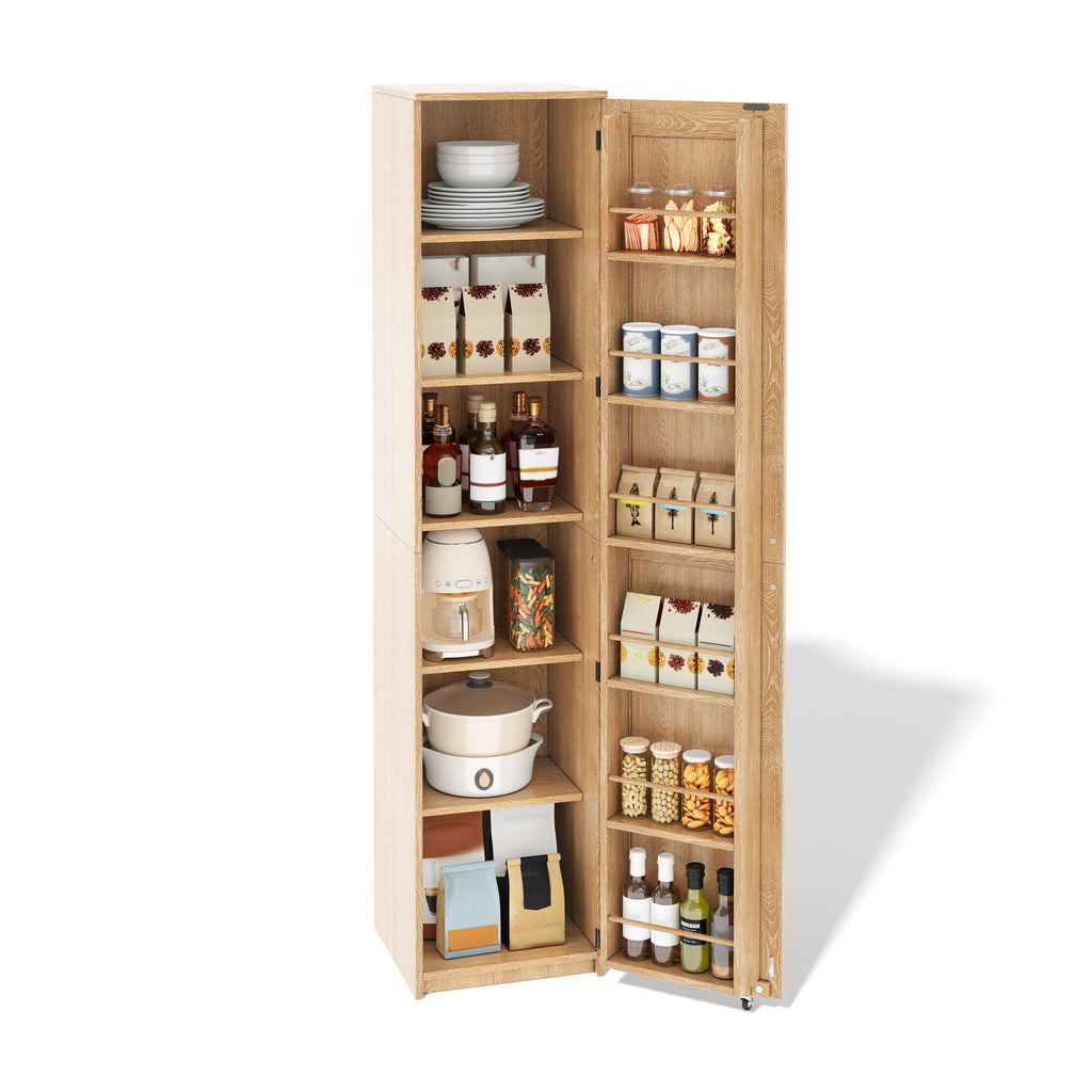 Armario de cocina, armario de almacenamiento alto con soportes para puertas y tabiques de empotramiento ajustables, armario de provisiones para salón, comedor y baño, 40 × 40× 183 cm