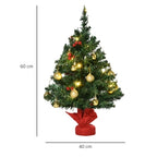 Árbol de Navidad pequeño, Mini árbol de Navidad con bayas de cardo, bolas y luces LED, decoración para mesa de color verde PVC ∅40 x 60 cm