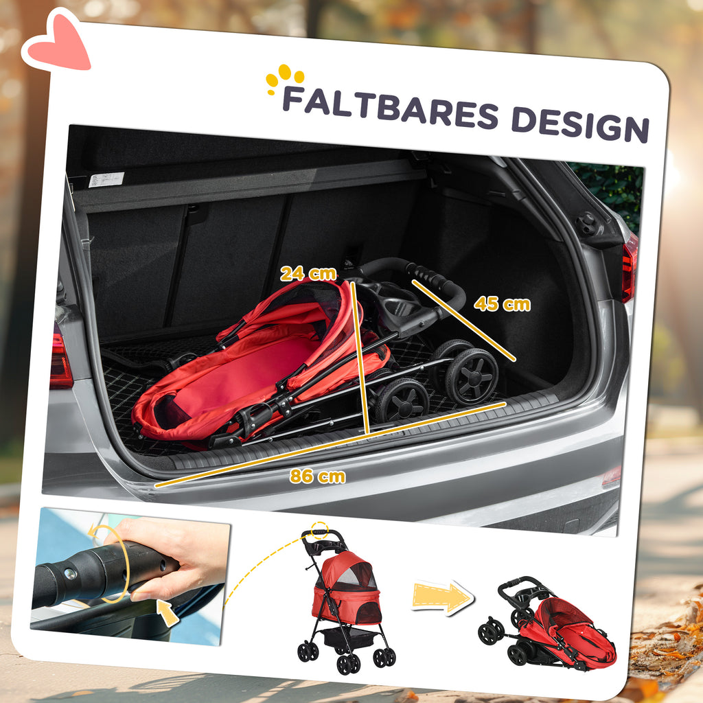 Cochecito para mascotas plegable Oxford Rojo 67x45x96cm para pequeños perros y gatos