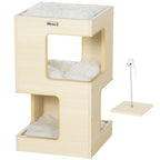Tonera para gato, casa para gato, 2 niveles, incluye juguete, 34 cm x 34 cm x 60 cm, Natural + Gris claro