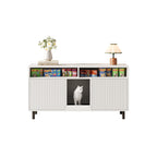 Katzentoiletten-Schrank/Katzenstreuwanne-Schrank con Alfombra de Cojín para Arena, Armario para Mascotas con Soporte, Sideboard/TV Stand para Mascotas, sin Baño para Gato, 120x50x66cm, Blanco