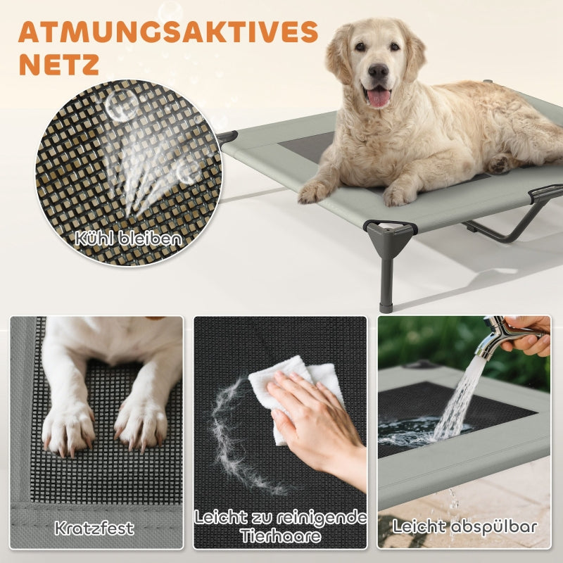 Cama para perro exterior con techo, Cama para perro elevada para perros grandes, 91 x 76 x 90 cm, Gris claro